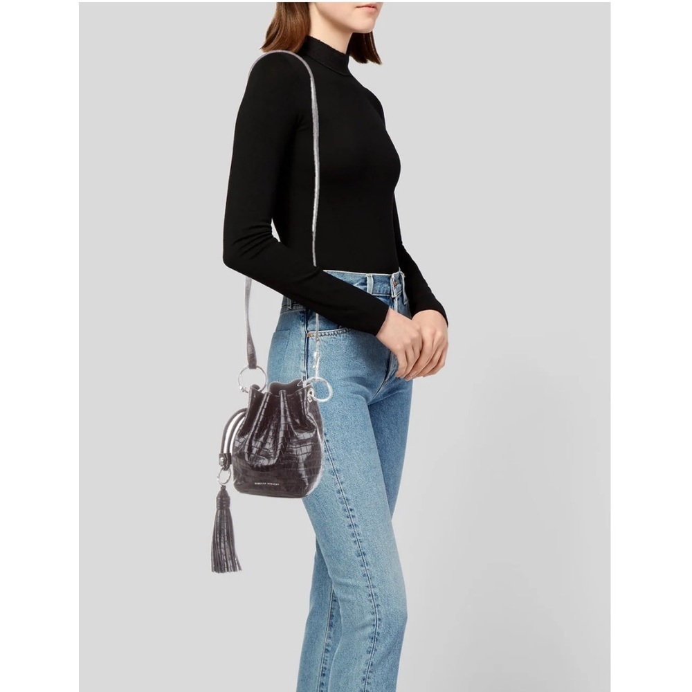 Rebecca Minkoff Embossed Leather Mini Kate‎ Bucket Bag in Black